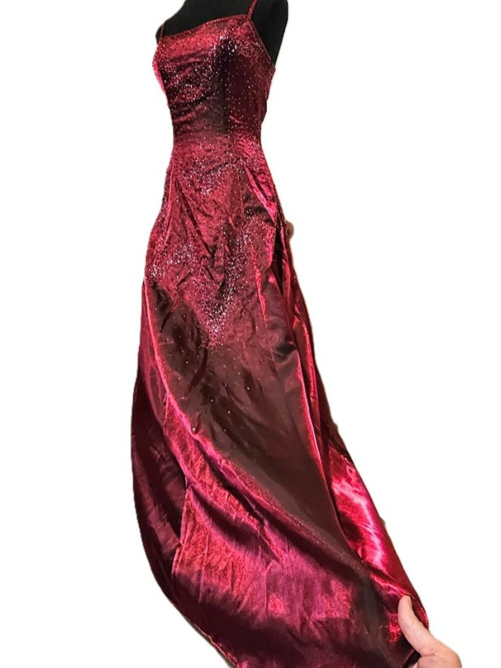 Vintage Sue Wong Nocturne Burgundy Iridescent Taffeta Beaded Gown, Size 4 - Picture 10 of 15
